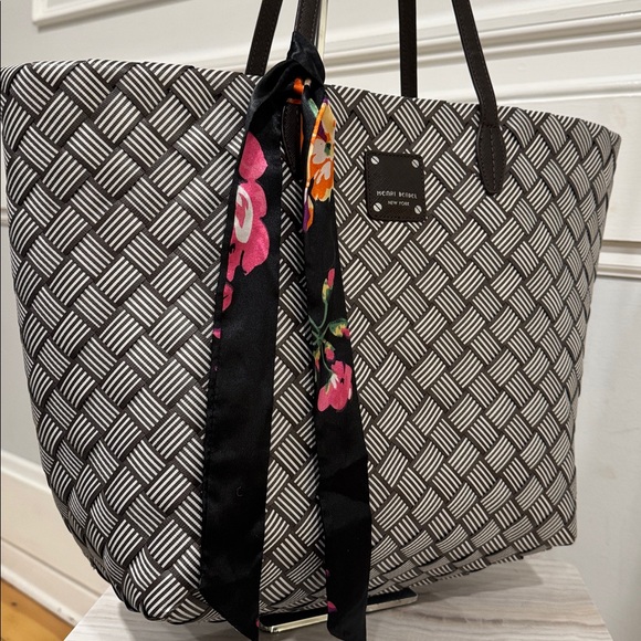 henri bendel Handbags - Henri Bendel Bag Large Woven Centennial Brown White Woven Stripe Market Tote